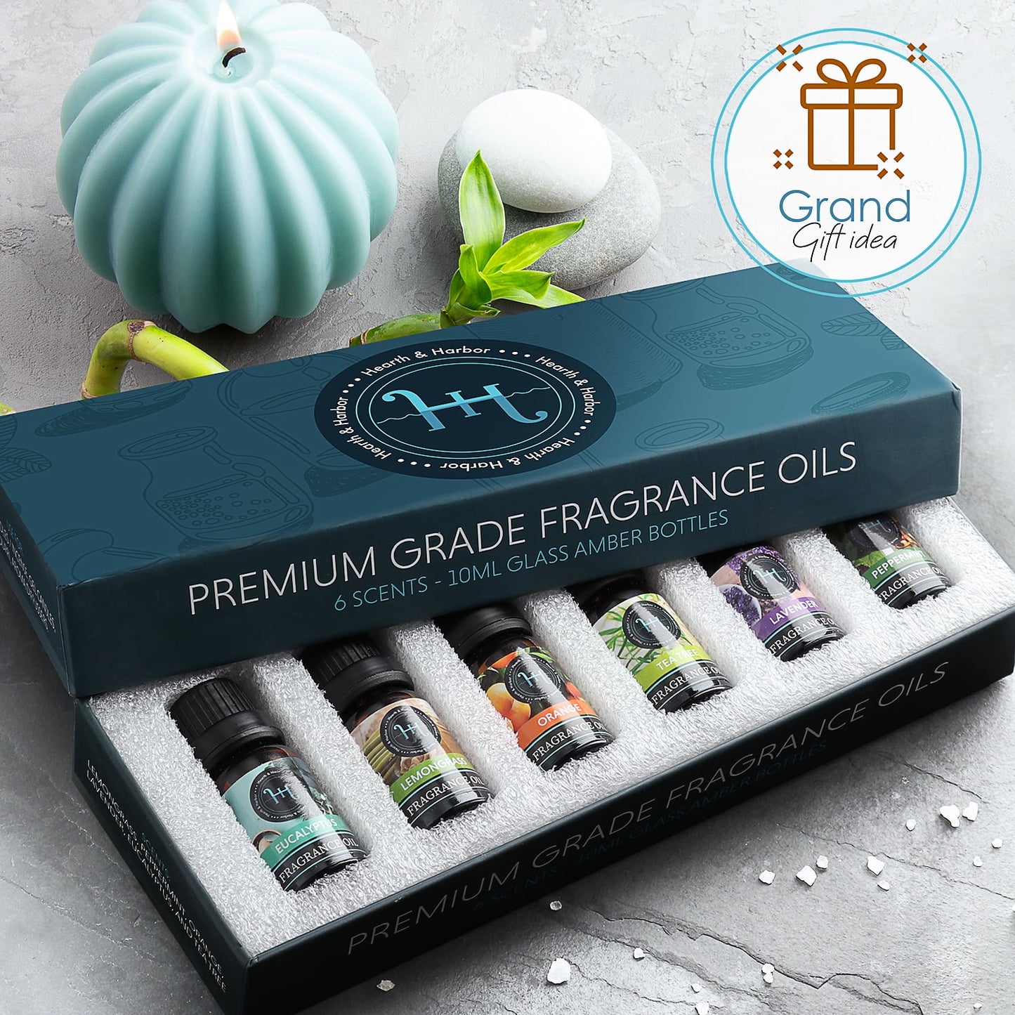 Set of 6 Premium Scented Fragrance Oil for Candle Making, Soap Making, Incense, Potpourri & Aroma Diffuser - Lemongrass, Peppermint, Orange, Lavender, Eucalyptus, Tea Tree Scents, 10Ml Bottles